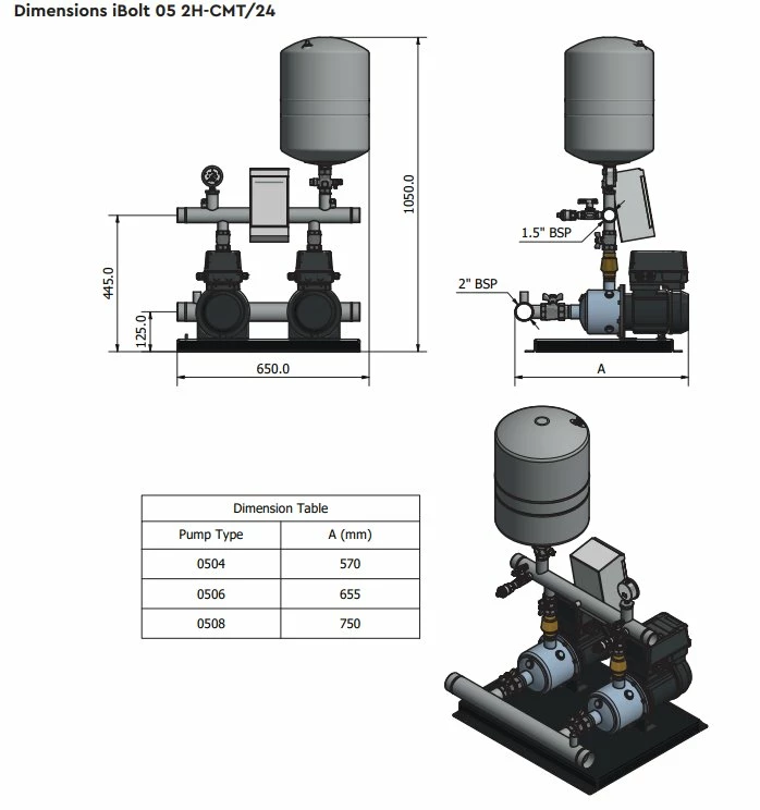 Stuart Turner Aquaboost IBolt Horizontal Twin Booster Pump 0504 2H-CMT/24 160 L/MIN @ 3.4 BAR 7 Stuart Turner Aquaboost IBolt Horizontal Twin Booster Pump 0504 2H-CMT/24 160 L/MIN @ 3.4 BAR - Image 5